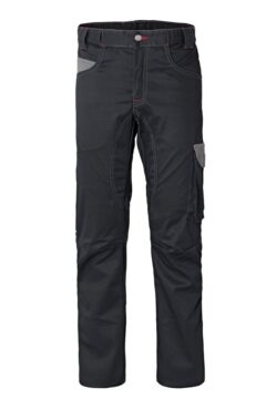 Pantalón de trabajo multibolsillo muy flexible y cómodo con elástico interno en cintura trasera, cierre de cremallera con solapa y botón en la cintura, un bolsillo interno de color a contraste,